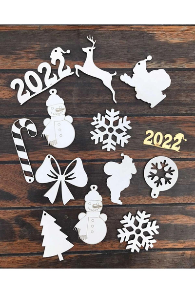 RetroLazer Božićni ukrasi za jelku, set od 13 komada od pleksiglasa i drveta