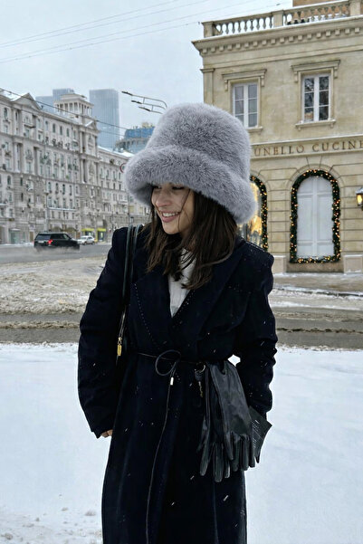 keisy Thick Plush Kalpak Premium Women's Hat (Gray Color)