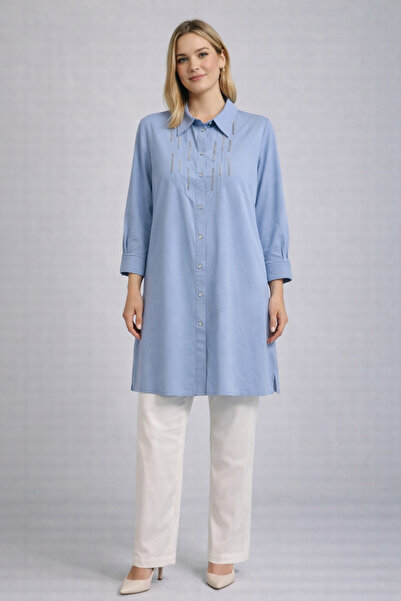 FUAT GÜRSEN Довга сорочка-туніка з обробкою стрічкою з каменем