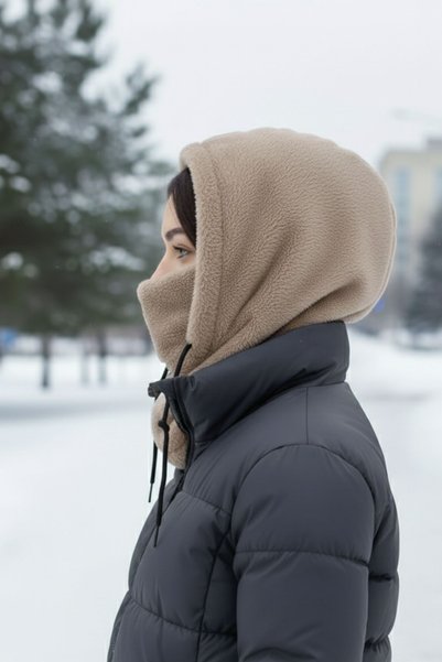 Leiste Wig Hooded Plush Plush Women's Beanie Scarf Women's t Fleece Neck Gaiter Shawl Windproof Hat
