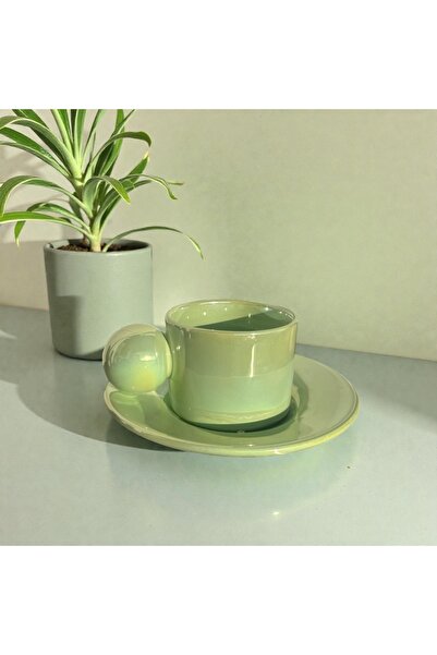 Deniz Kızı Seramik Cup with Saucer Green / Handmade Ceramic Cup