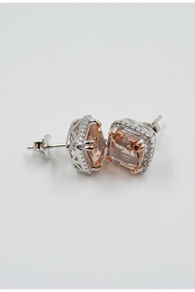 Swaroski Kare Desenli Rose Zirkon Taşlı 925 Ayar Gümüş Kadın Küpe (İthal Ürün)