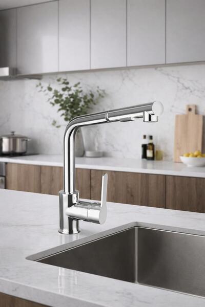 NAMSU Gümüş Spiralli Mutfak Eviye Bataryası Fonksiyonlu Tasarruflu Çift Modlu...