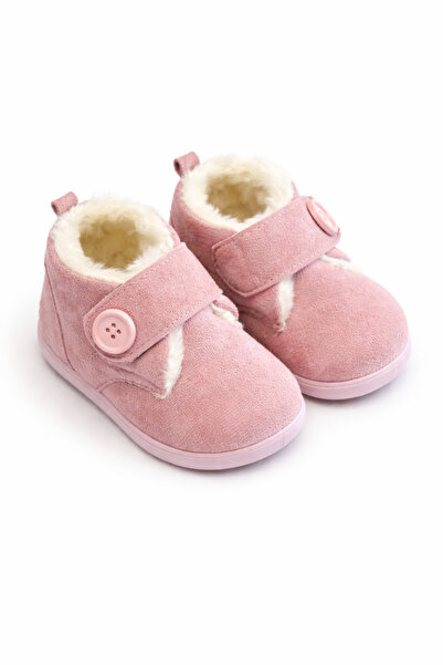 Superbaby Pantofi roz pentru copii pentru primii pasi, imblaniti, cu bareta c...