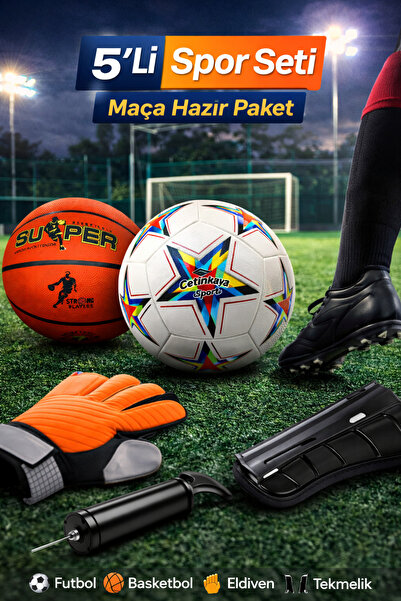 Canland Futbol & Basketbol Topu Seti + Eldiven, Tekmelik ve Pompa | 5 Parça S...