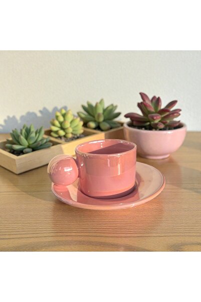 Deniz Kızı Seramik Cup with Saucer Pink / Handmade Ceramic Cup