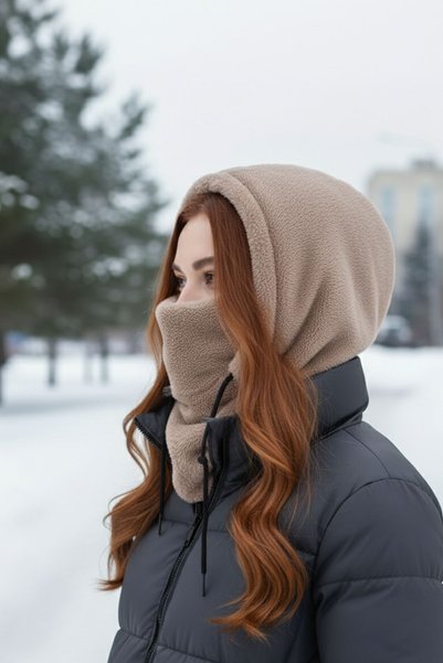 Leiste Wig Hooded Plush Plush Women's Beanie Scarf Women's t Fleece Neck Gaiter Shawl Windproof Hat