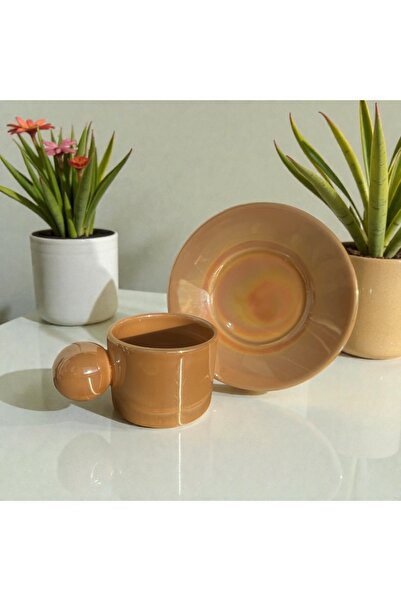 Deniz Kızı Seramik Cup with Saucer Cream / Handmade Ceramic
