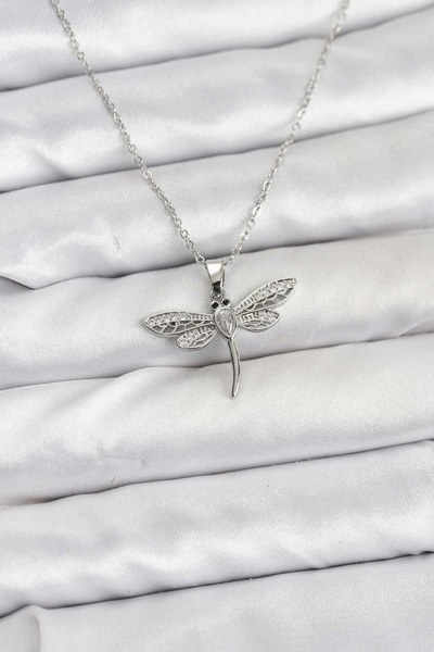 shopwave قلادة نسائية من الفولاذ 316L بلون فضي على شكل اليعسوب