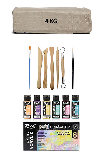 ACUTO Beyaz Seramik Hamuru 4 Kg Kil Ebeşuar Seti Rich Akrilik Mastermix Paste...