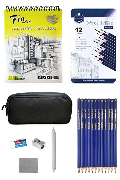 ACUTO Fio A5 Spiralli Eskiz Defteri 90 gr Keep Smiling Karakalem Çizim Seti 1...