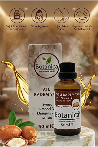 botanica %100 Saf Soğuk Sıkım Tatlı Badem Yağı 50 ml - Saç Kaş Kirpik Besleyi...