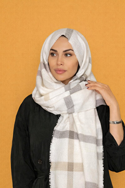 laviyonsa Krem Çizgili Şal & Atkı