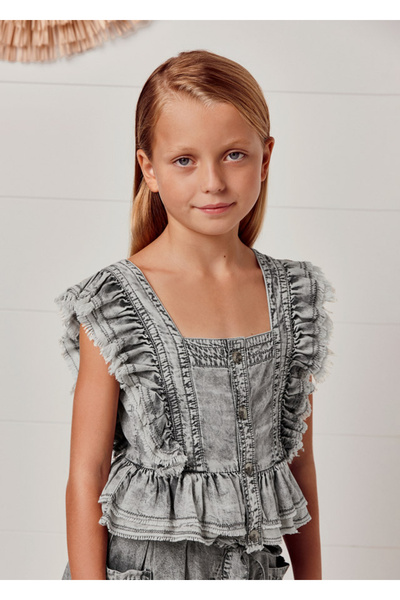 MAYORAL Gri Kız Çocuk Fırfırlı Bluz