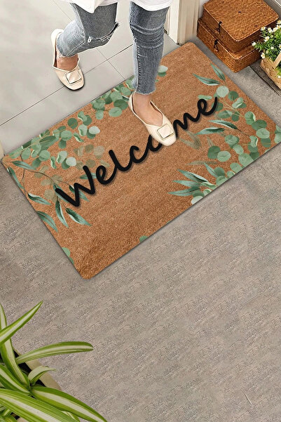 Valerine Life سجادة باب ترحيب بأوراق الأوكالبتوس مقاس 45 × 70 سم