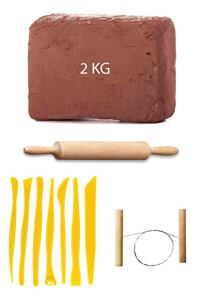 ACUTO Kahve Çamur Kırmızı Kil Seramik Hamuru 2 kg Plastik Ebeşuar Seti Ahşap ...