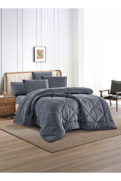 Melen Winter velvet faux fur bedspread set, single and a half size - 4 pieces...