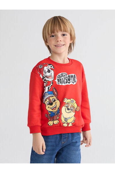 LC Waikiki سويت شيرت أحمر برقبة دائرية من Paw Patrol مطبوع للأولاد
