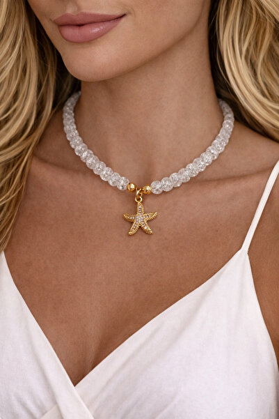 HERCY Natural Glass Beaded Zircon Stone Sea Star Necklace |   Design Necklace...