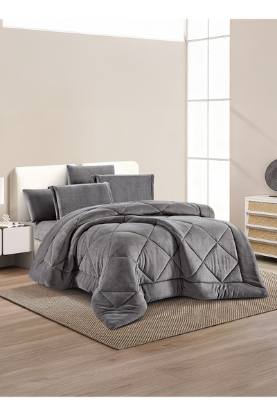 Melen طقم مفرش سرير شتوي مزدوج - مخمل فرو - 6 قطع - يناسب سرير بمقاس 200x200 ...