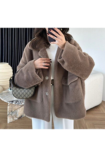 nidistore Kadın Torba Cepli Peluş Ceket