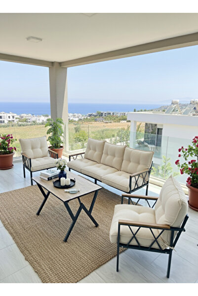 UFUK HOME Miray 311 Masalı Krem Fermuarlı Bahçe Balkon Takımı, Salon, Teras- ...