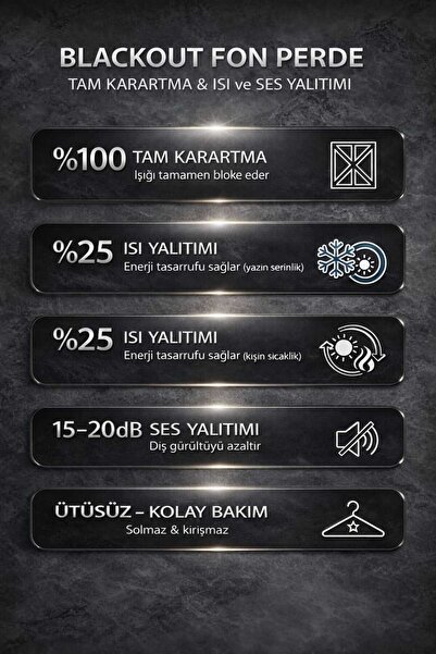 İ.D İpek Dokuma Siyah Termal %100 Işık Geçirmez Blackout Karartma Perde (EN X BOY)