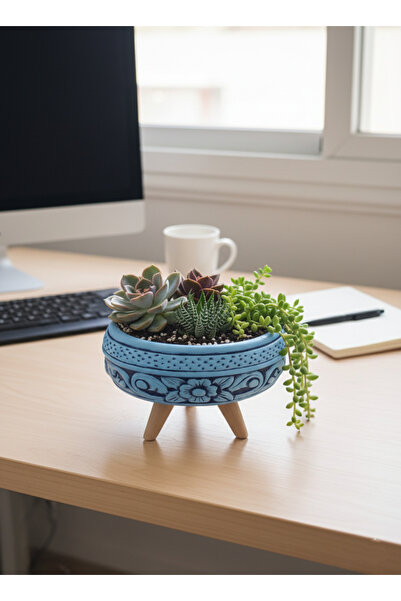 Gold Garden Beton Saksı Ayaklı Sukulent Bonzai Aranjman Çiçek Saksısı Çap:19c...