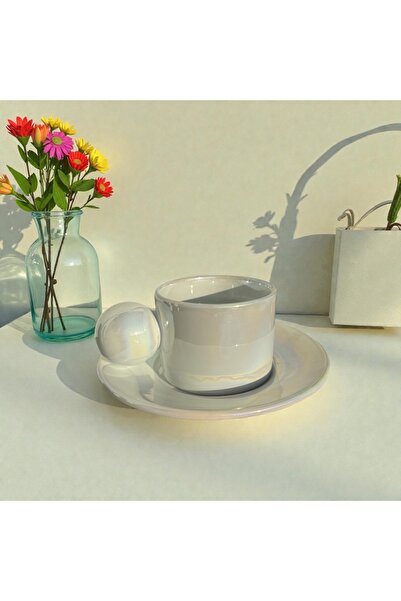 Deniz Kızı Seramik Cup with Saucer White / Handmade Ceramic Cup