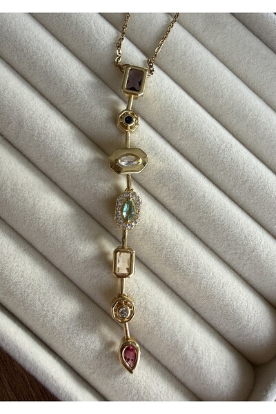 LUSORA ACCESORY قلادة Melis G من الفولاذ باللون الذهبي والحجر على شكل حرف Y |...