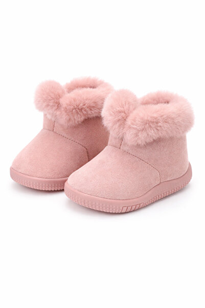Superbaby Cizmulite roz pudra imblanite pentru fetite, scurte, calduroase