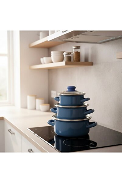 EmayeBurada Flame Enamel Mini Pot Set Enamel 6 Piece Storage Container Set