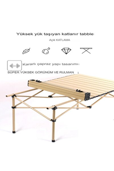 Tisul Büyük Boy Gold Full Alüminyum Katlanır Kamp Masası Piknik Seti Çanta Tipi Balkon Bahçe Mutfak Masası