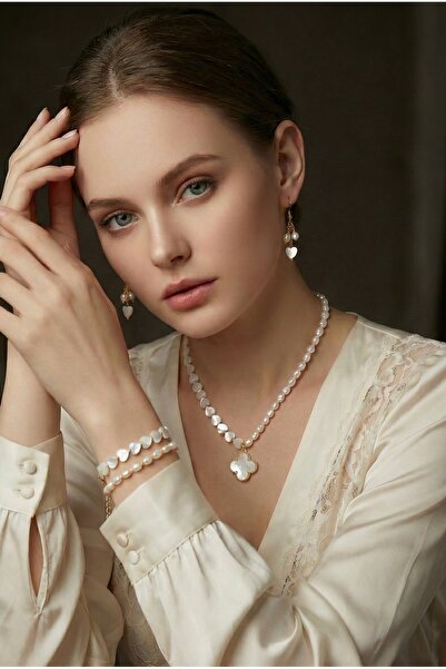 Zokak Sertifikalı Doğal Taş Gerçek Inci Set, Gerçek Sedef Taşı Set, Inci Koly...