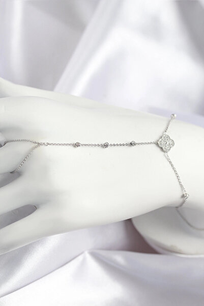 shopwave Brass Zircon Stone Clover Model Silver Color Shahmeran