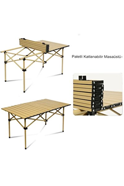 Tisul Büyük Boy Gold Full Alüminyum Katlanır Kamp Masası Piknik Seti Çanta Tipi Balkon Bahçe Mutfak Masası