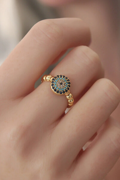 shopwave الذهب اللون عين الشر حبة الشكل الزركون حجر التفاصيل خاتم المرأة