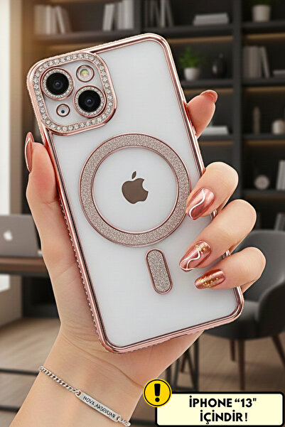 cepmoda حافظة هاتف iPhonE “13” من نوع Magsafe ذات لون فضي مرصع بالأحجار – غطا...