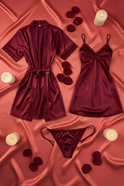 ZENCHES طقم ثوب نوم وروب من الساتان بحزام صغير للعروس