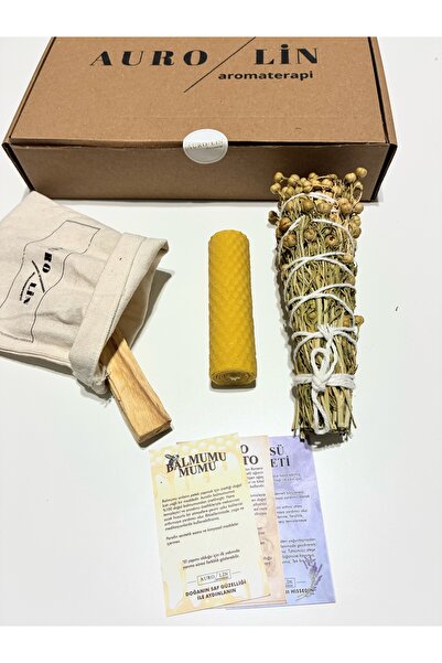 AUROLİN Enerji Başlangıç Seti:Palo Santo Ağaç Tütsü-Balmumu Mum-Üzerlik (naza...