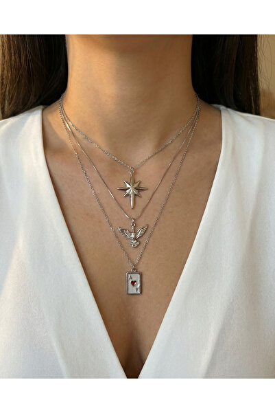 Gleemy accesories Rodyum kaplama ince zincir ile as maça,anka kuş,kuzey yıldı...
