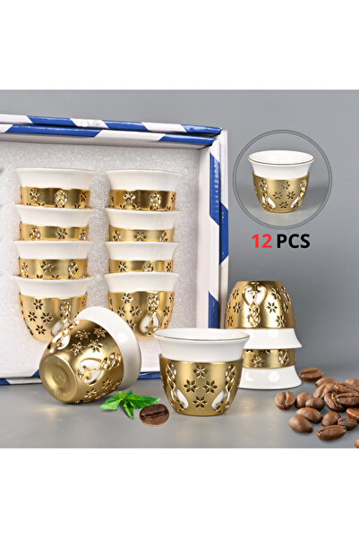 Generic Noura Gold Ceramic Coffee Cup Set with Luxury Plastic Packaging, 60ml...
