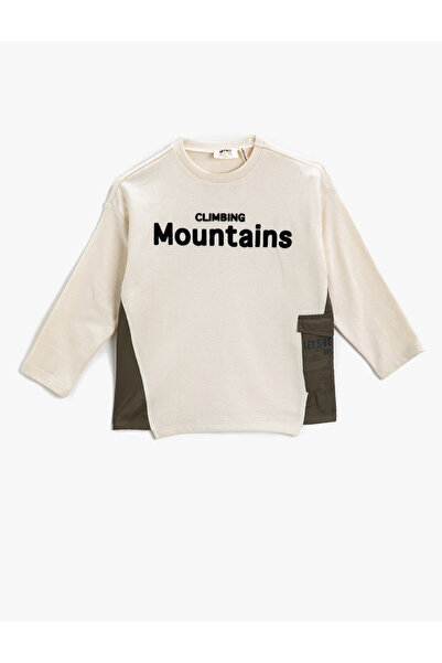 Koton Bedrucktes Langarm-Sweatshirt mit Rundhalsausschnitt