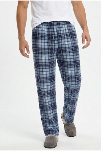 PİJAMUS بنطلون بيجامة مخملي منقوش بنقشة مربعات للجنسين