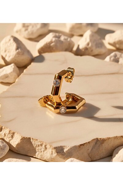 XUPING JEWELRY Xuping 14k Altın Renginde Zirkon Taşlı Vidalı Kadın Küpe