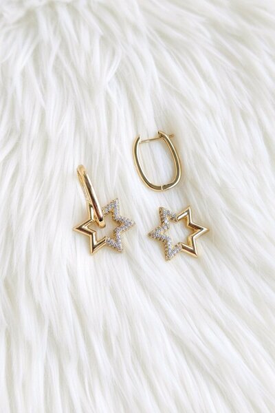 XUPING JEWELRY Xuping 14k Altın Renginde Zirkon Taşlı Yıldız Kadın Küpe