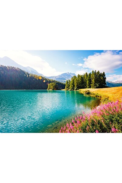 Zumzeria Tablou Canvas Peisaj frumos de munte și lac, 80x50cm, tabloucanvas214,