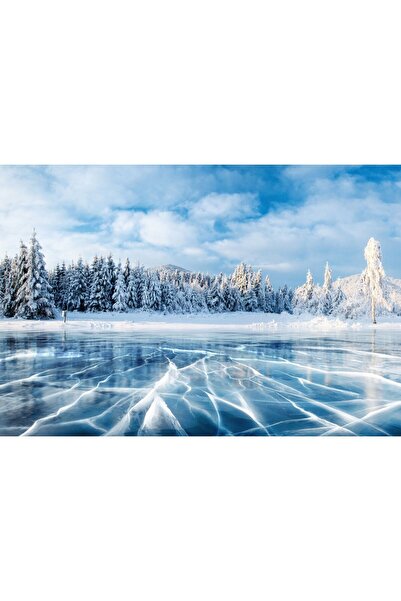 Zumzeria Tablou Canvas Albastru Hipnotizant Gheață și Crăpături pe Lacul Îngh...