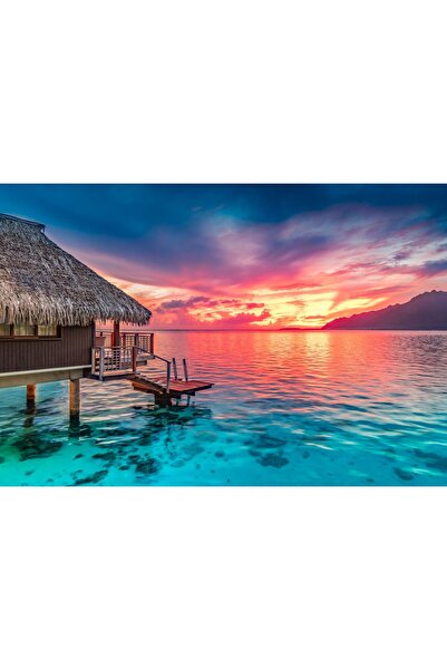 Zumzeria Tablou Canvas Apus de soare colorat uimitor peste ocean, 80x50cm, ta...