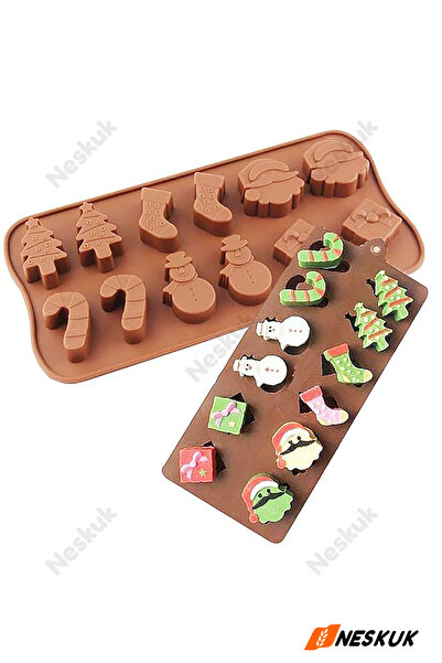 Neskuk Gingerbread Christmas Themed Silicone Cookie Chocolate Mold Snowman Pi...